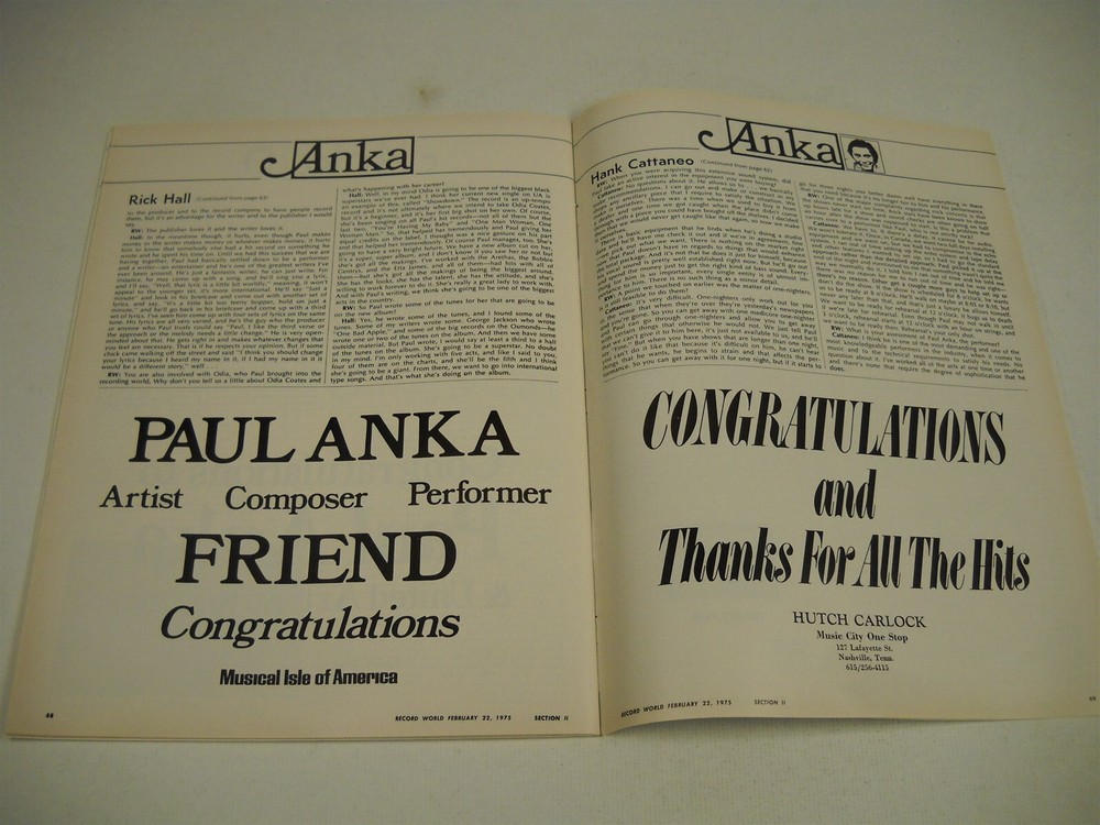 PAUL ANKA Rare 1975 Large 72-page RW Promo Tribute Booklet stories/pics/ads more