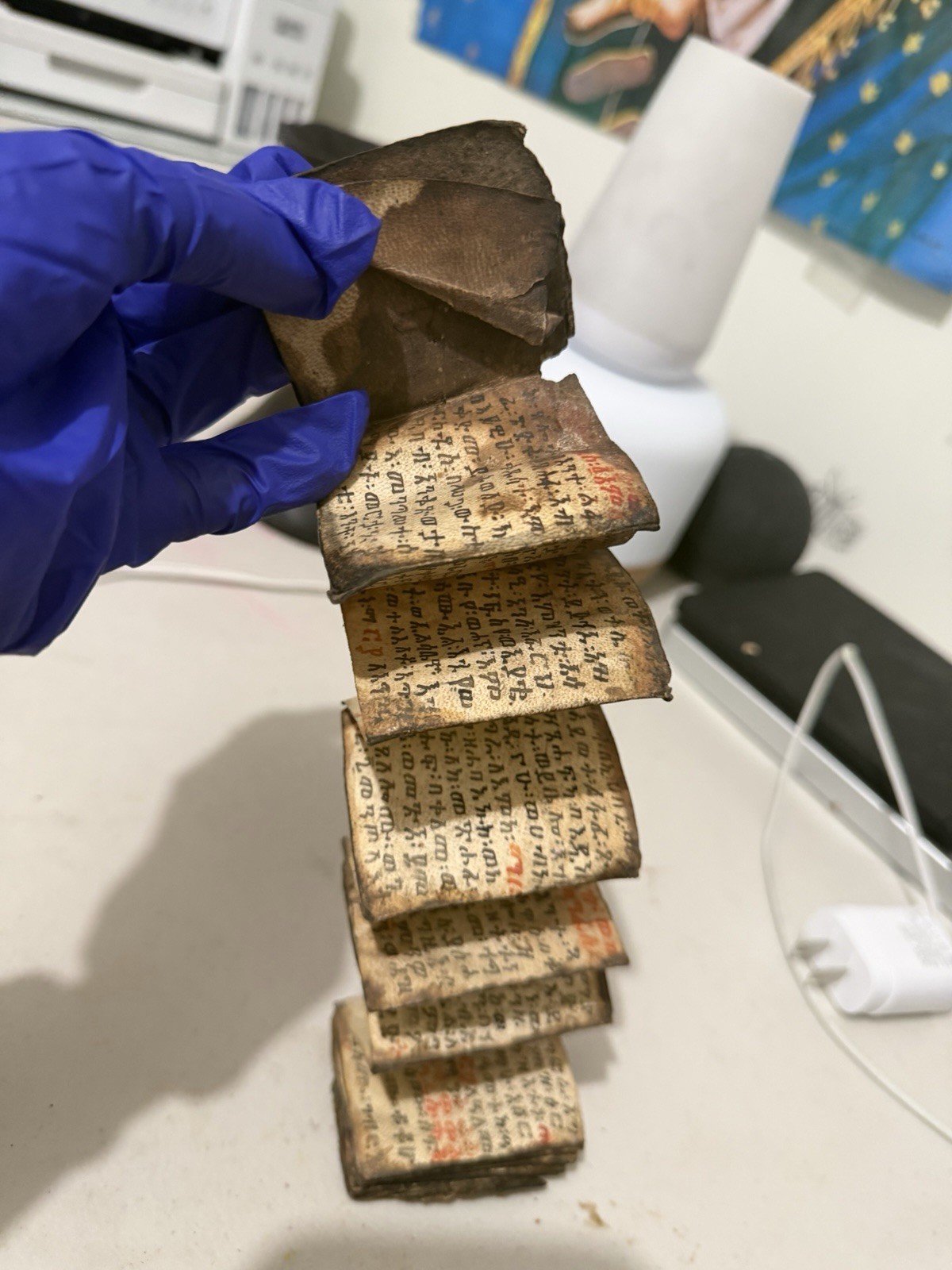 Antique Mini Scroll Ethiopian Bible – Ge’ez Script on Vellum Hand Written