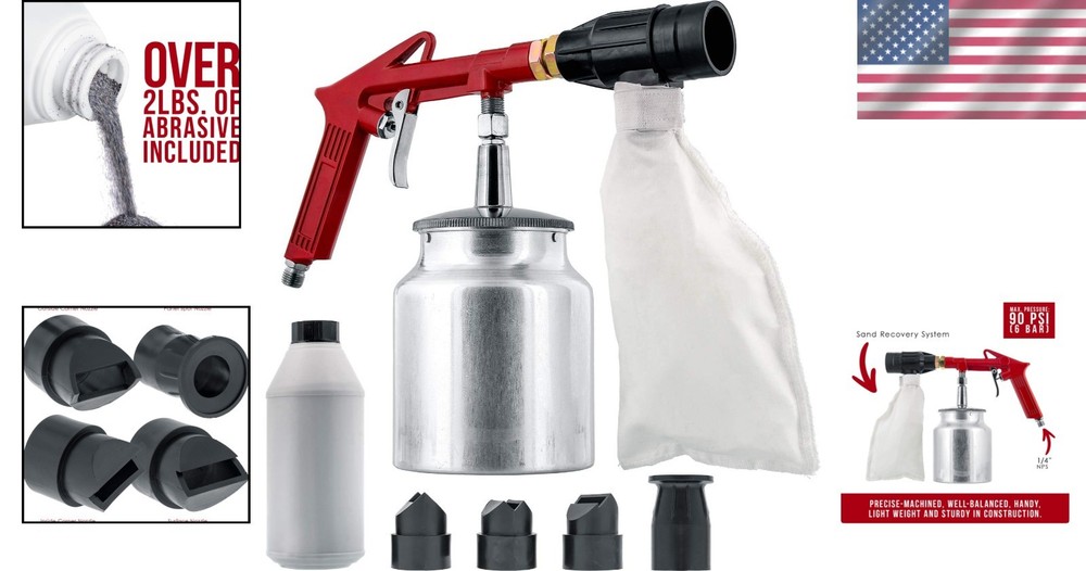 Efficient Sand Blaster Tool Kit: Powerful 90 psi Recovery & Versatile Nozzle Set