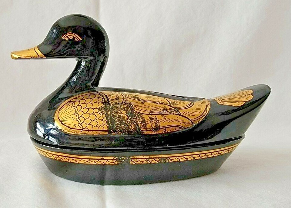 Black Lacquer Wooden Duck Trinket Box
