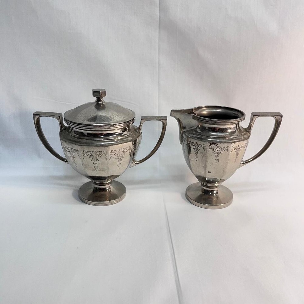 VTG Elegant Silverplated Universal Sugar Creamer Etched Hollow Ware Sz Desc