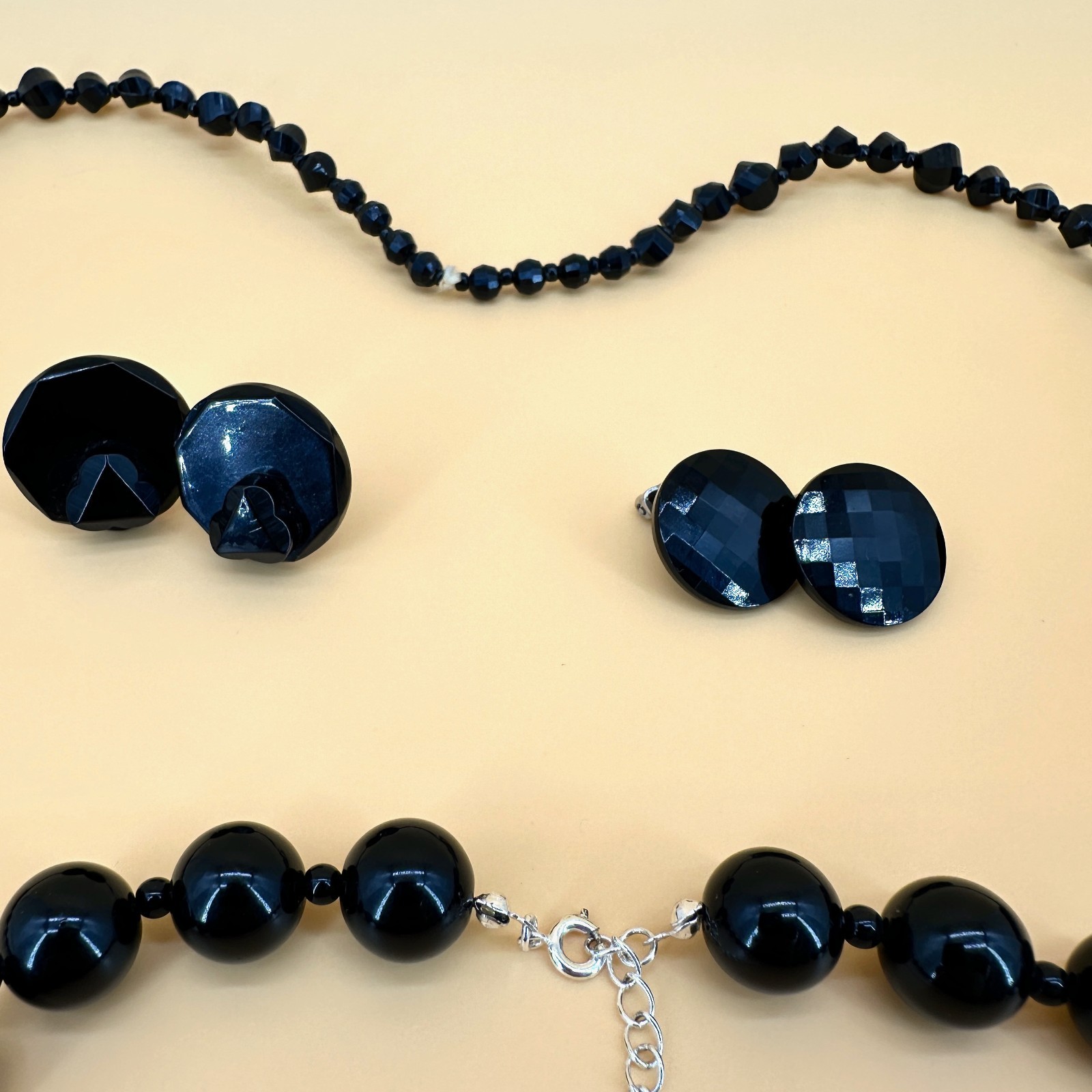 Vintage Black Acrylic Mix Jewelry Lot Earrings Necklaces Bracelets Faceted Bead