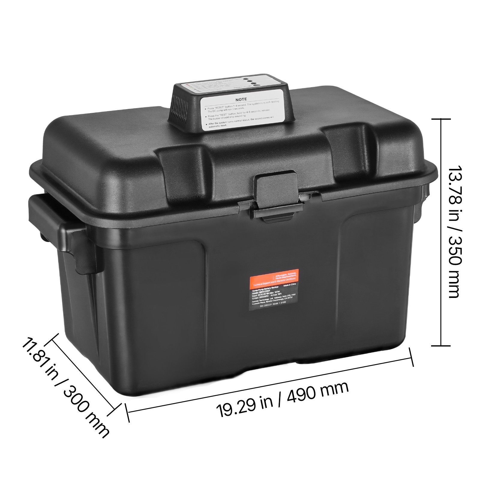 Basement Emergency Back-Up Sump Pump Backup Sump Pump System 2000GPH 0.17 HP