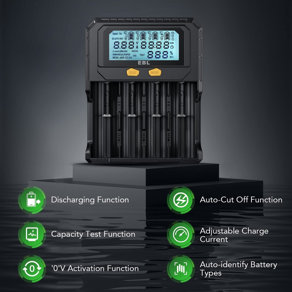 EBL 18650 Battery Charger with Discharge & Testing Functions, Universal...