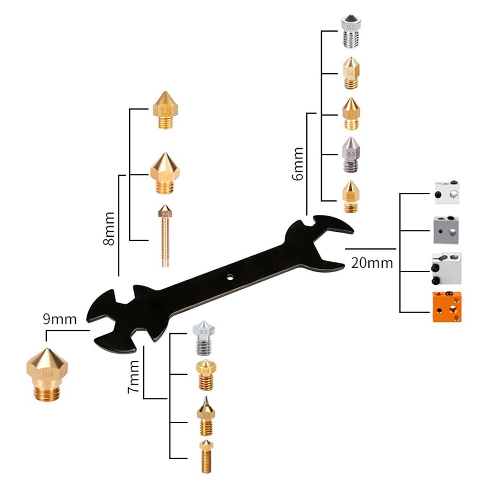 For MK8/MK10/M2000 3D Printer Tools Set Cross Wrench Socket M2/M2.5/M3/M4 Nut