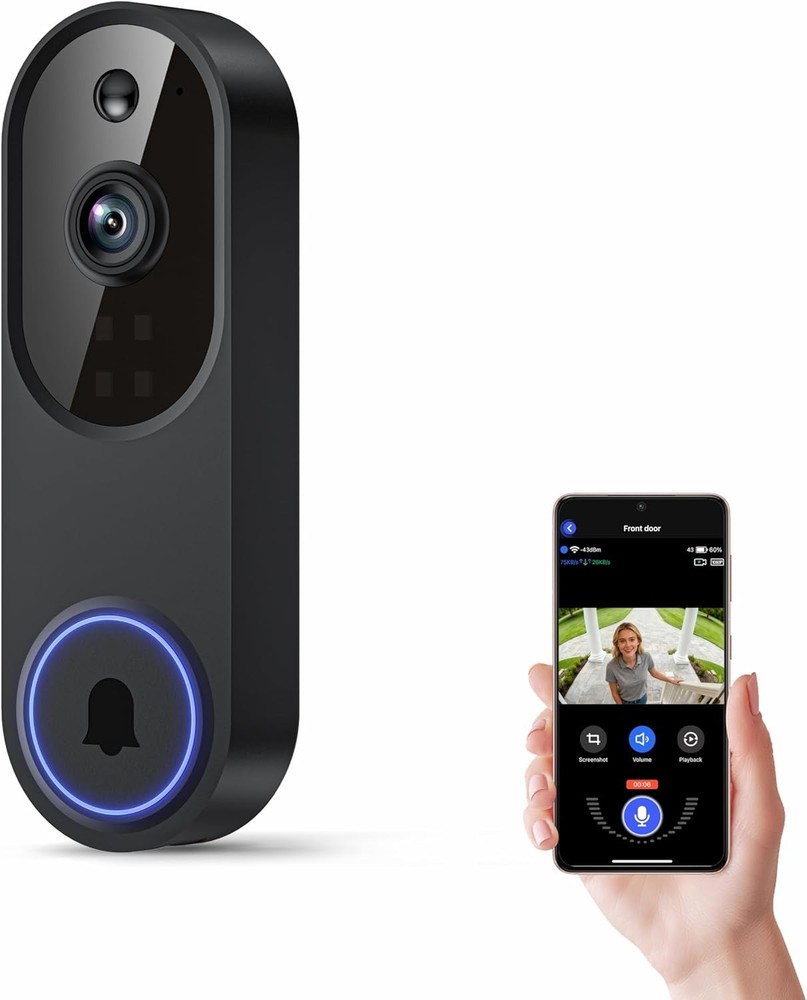 Smart Wireless Video Doorbell with AI Motion Detection & Two-Way Communication
