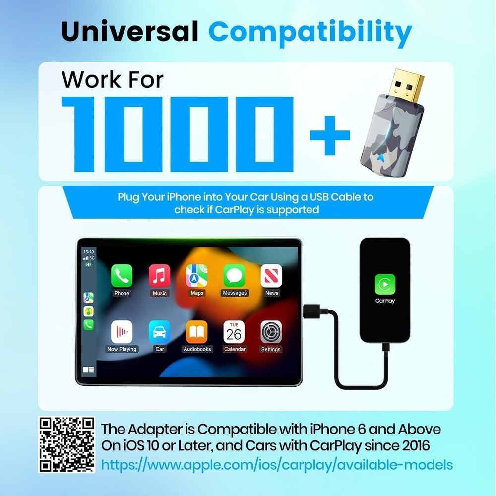 2 in 1 Mini Android Auto & Carplay Wireless Adapter with Fast Stable Connection,