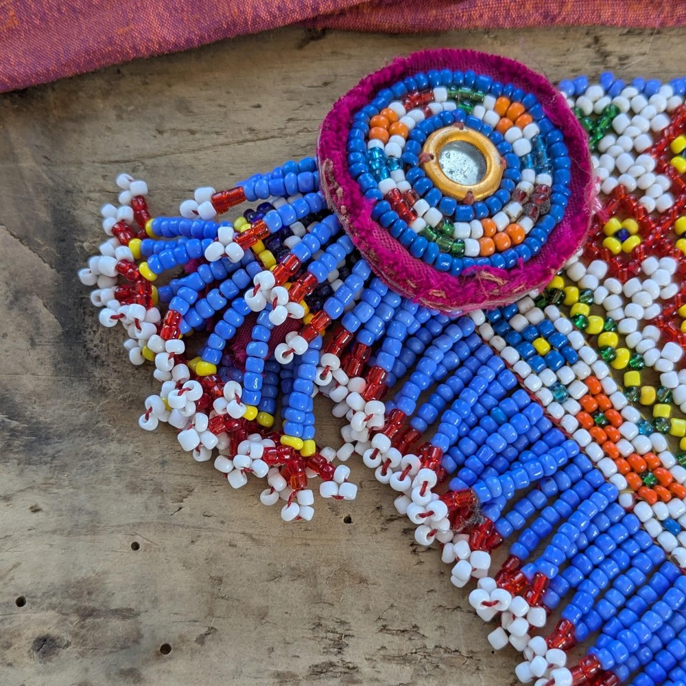 Vintage Kuchi Tribal Beaded Textile Patch Triangular 10.5" x 6.5" (19919)