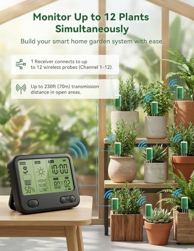 Wireless Soil Moisture Meter - 3-in-1 Sensor for Moisture, Temp & Light, 230ft R