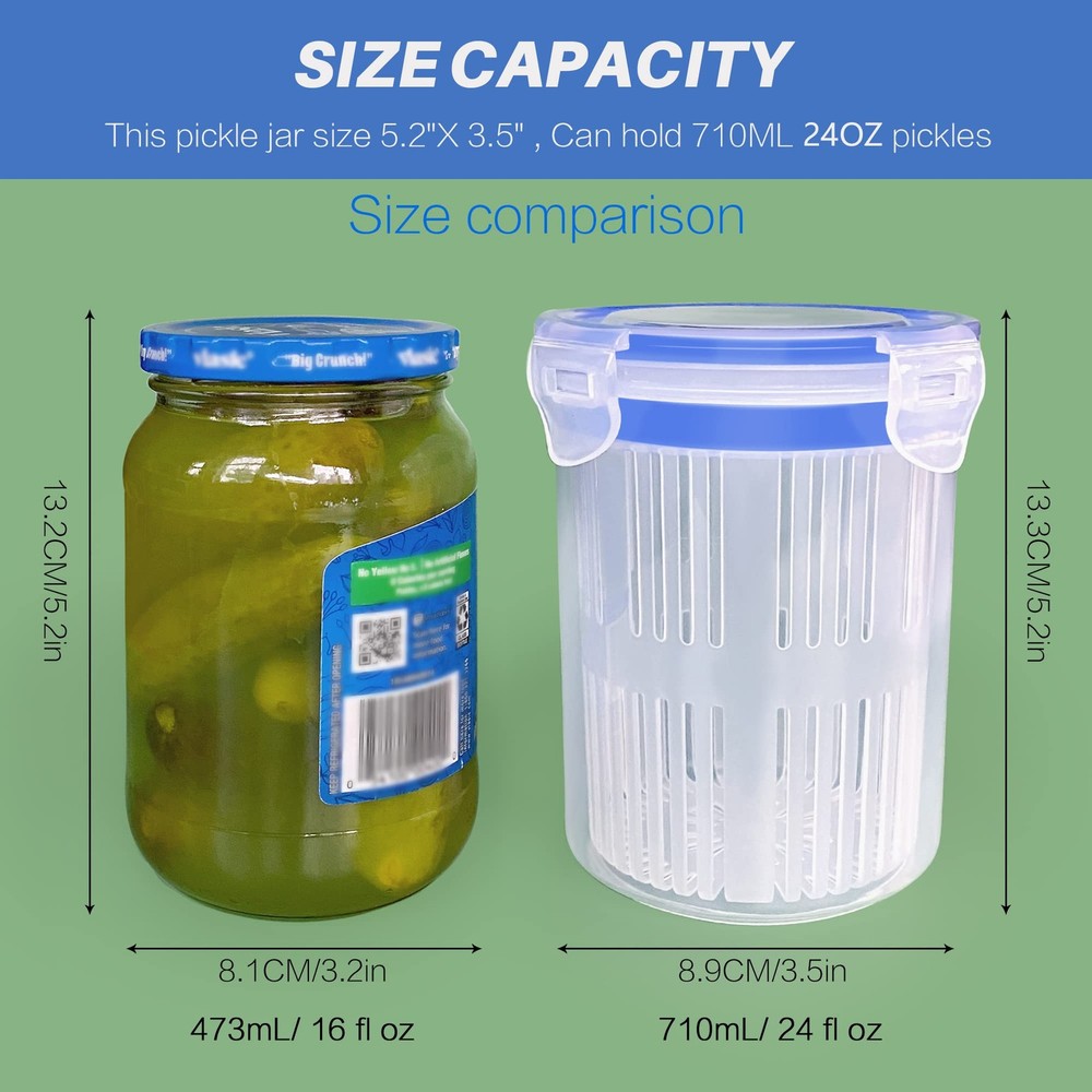 Pickle Jar 24 oz pickle container with strainer Pickle Holder Keeper Lifter, ...