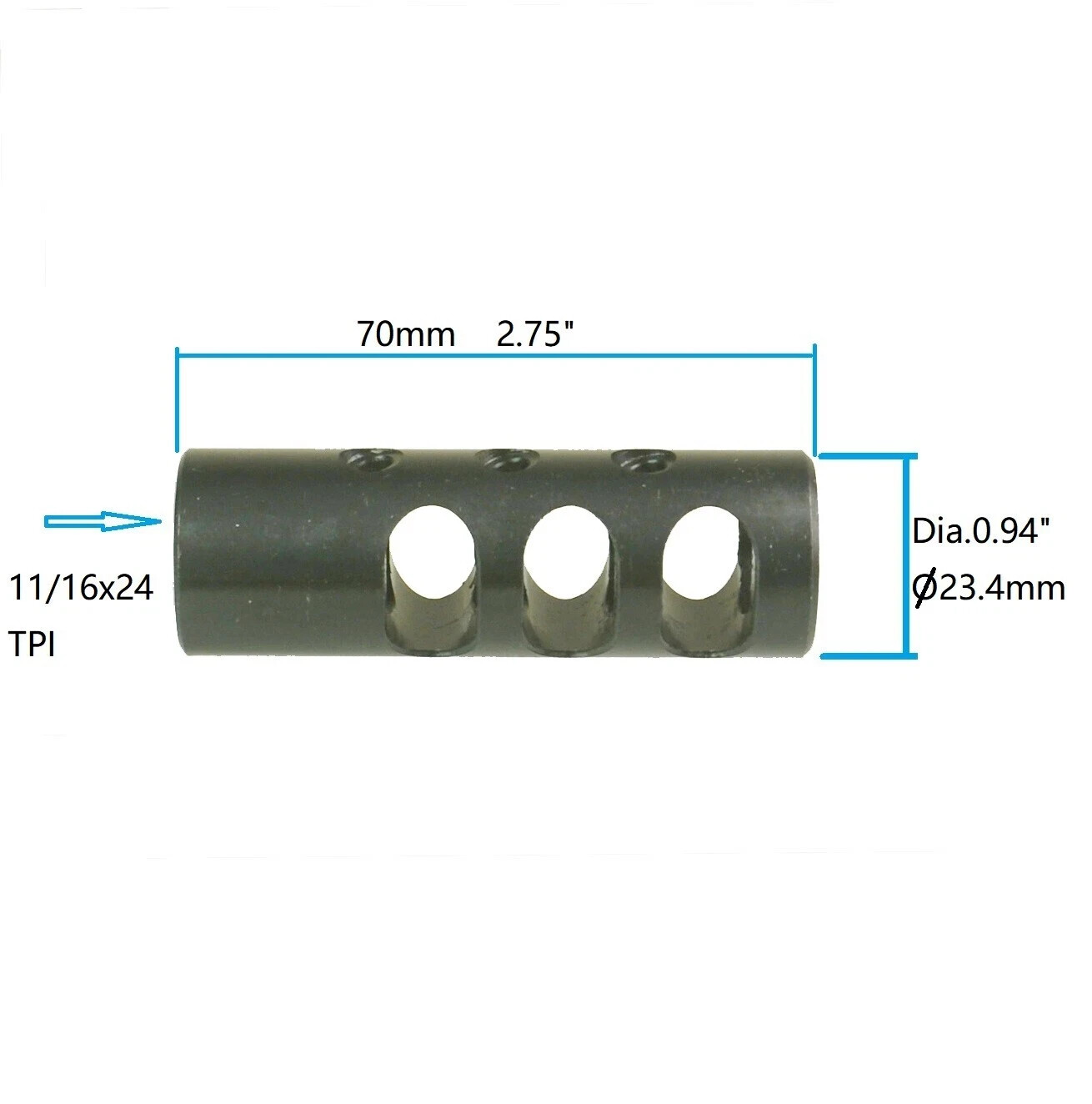 Steel 11/16x24 TPI Thread Competition Muzzle Brake Compensator For .450/.458