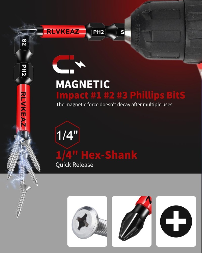 10Pack Phillips Bits #1#2#3 Impact Magnetic, 2 Inch Phillips Head Drill & Scr...