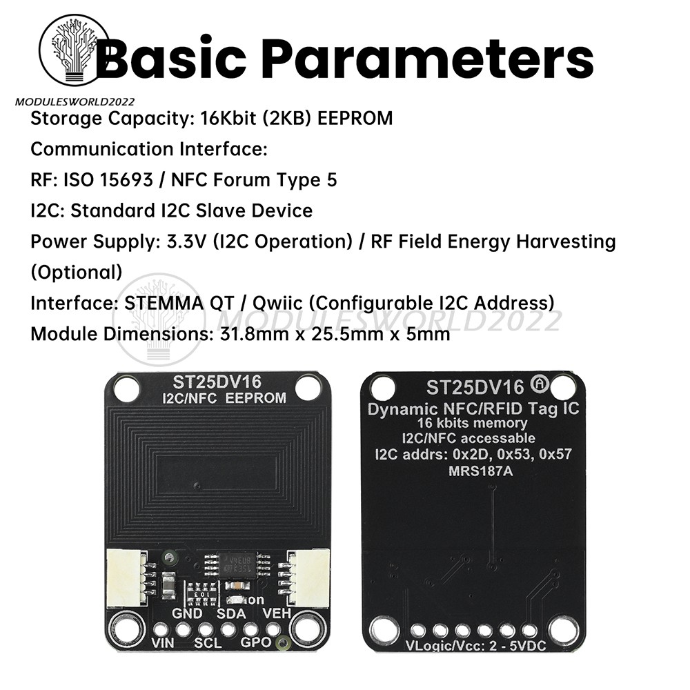 ST25DV16K I2C RFID Dynamic Tag Module Compatible with STEMMA QT/Qwiic Interface
