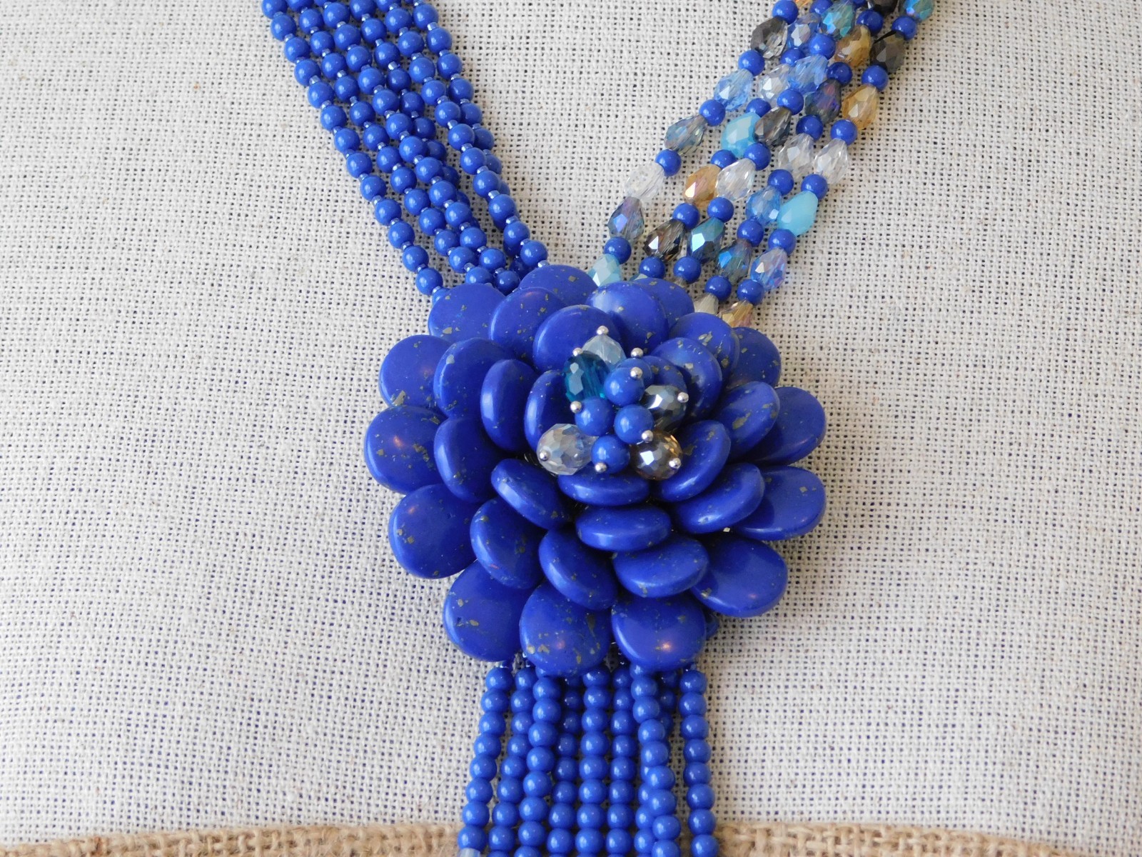 Vintage JOAN RIVERS Indigo Blue Starlet Floral Bead Statement Necklace