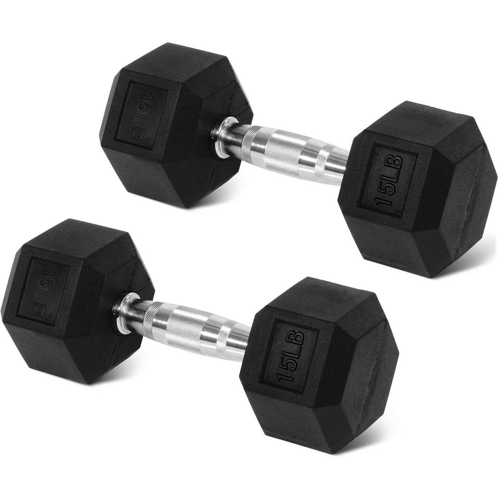 A pair 15LB – Hex Rubber Dumbbells Solid Cast Iron with Non-Slip Grip