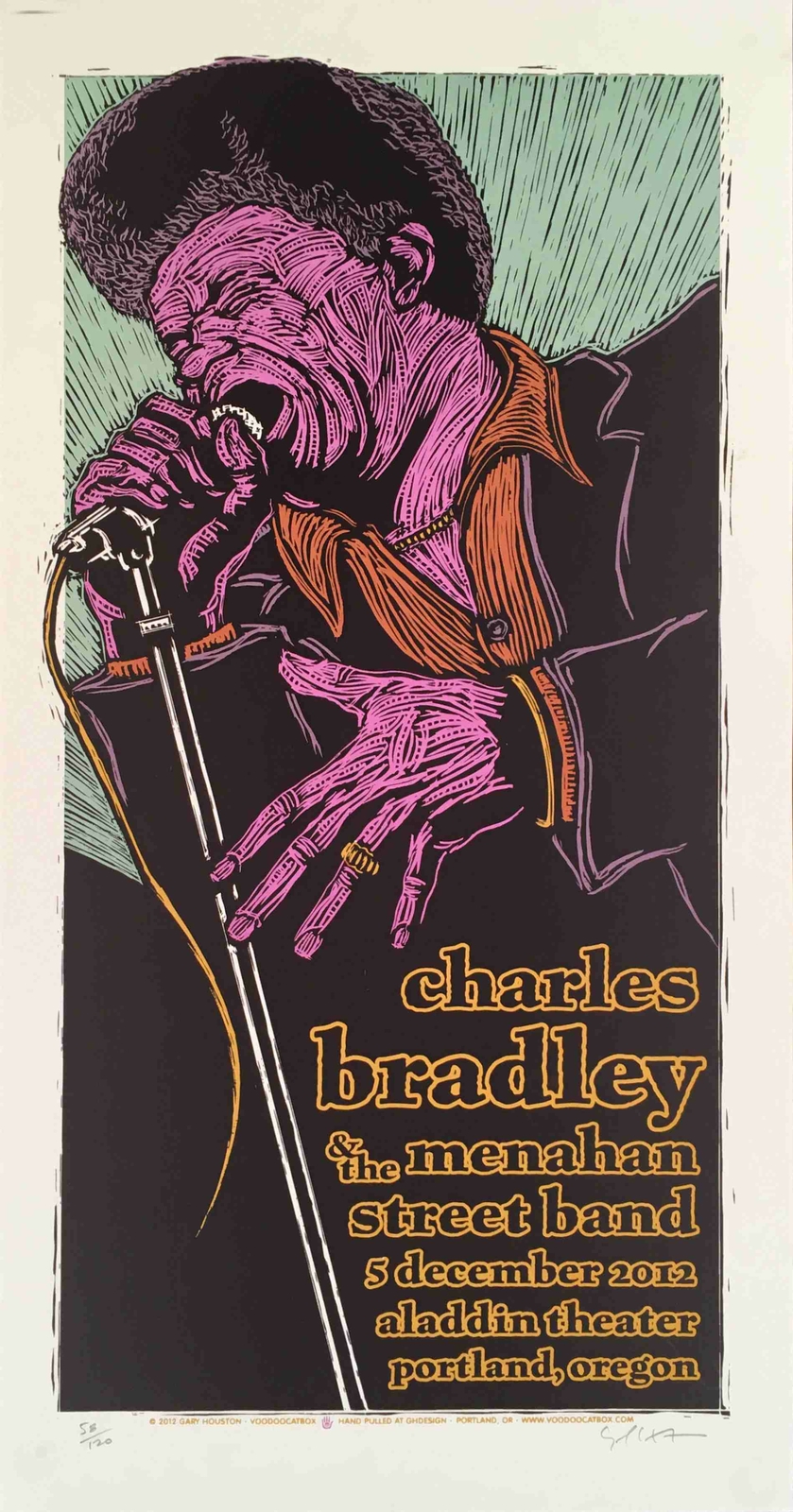 Charles Bradley Poster Portland 2012 S/N 120 Hand-Signed Silkscreen Gary Houston