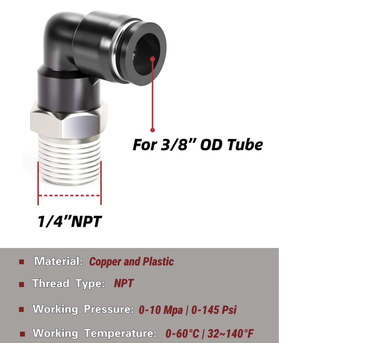 Nylon Air Line Kit 3/8'' OD 100ft Hose 1/4'' NPT Push to Connect Fittings 19Pcs