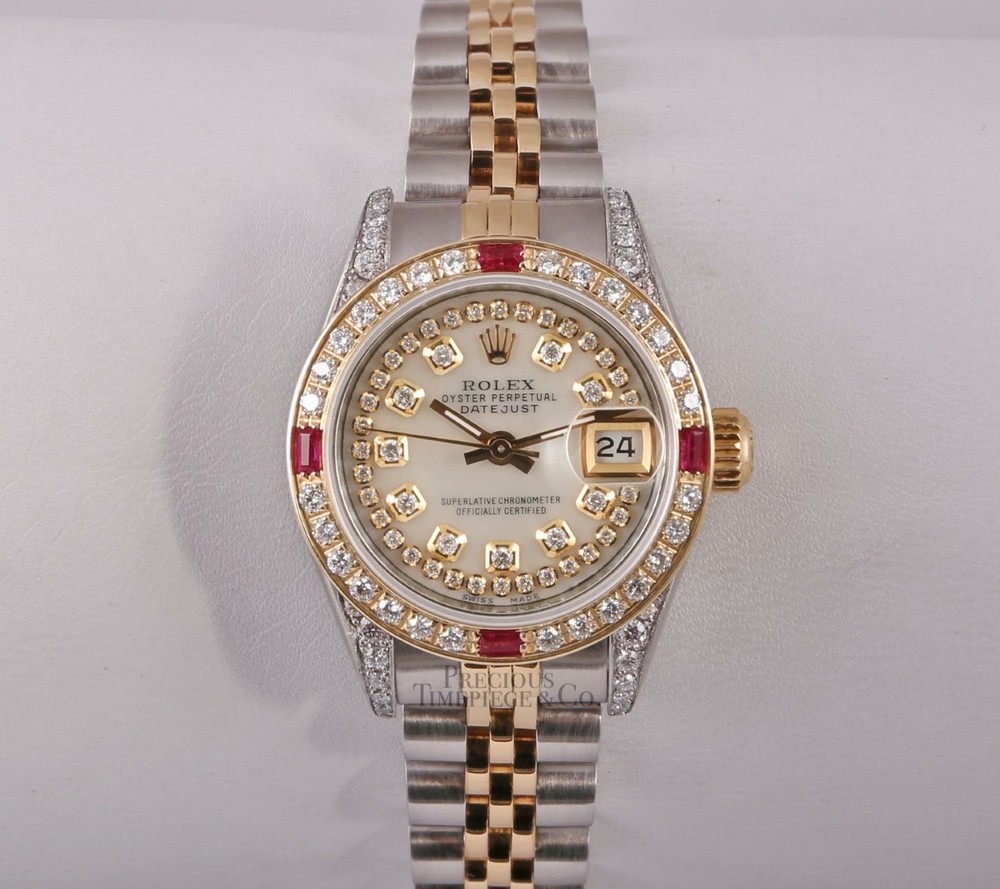 Rolex Lady Datejust 26mm Ruby Diamond Bezel-Diamond White MOP String Dial & Lugs