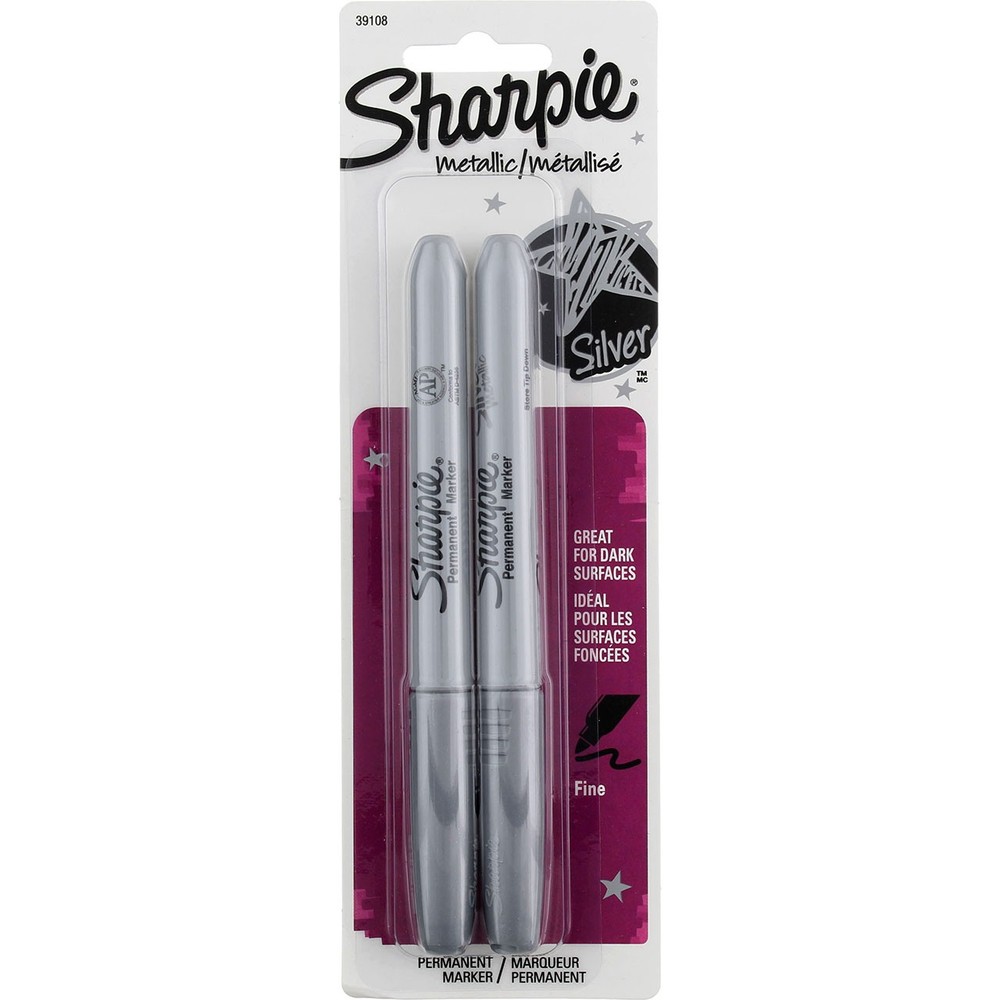2 Pack Sharpie Metallic Silver Permanent Marker Pens, Fine, Metallic, 2 Ct