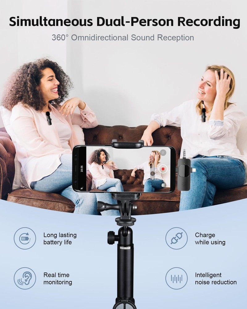 3-in-1 Wireless Lavalier Microphone for iPhone&Android,mini Microphone for Ca...