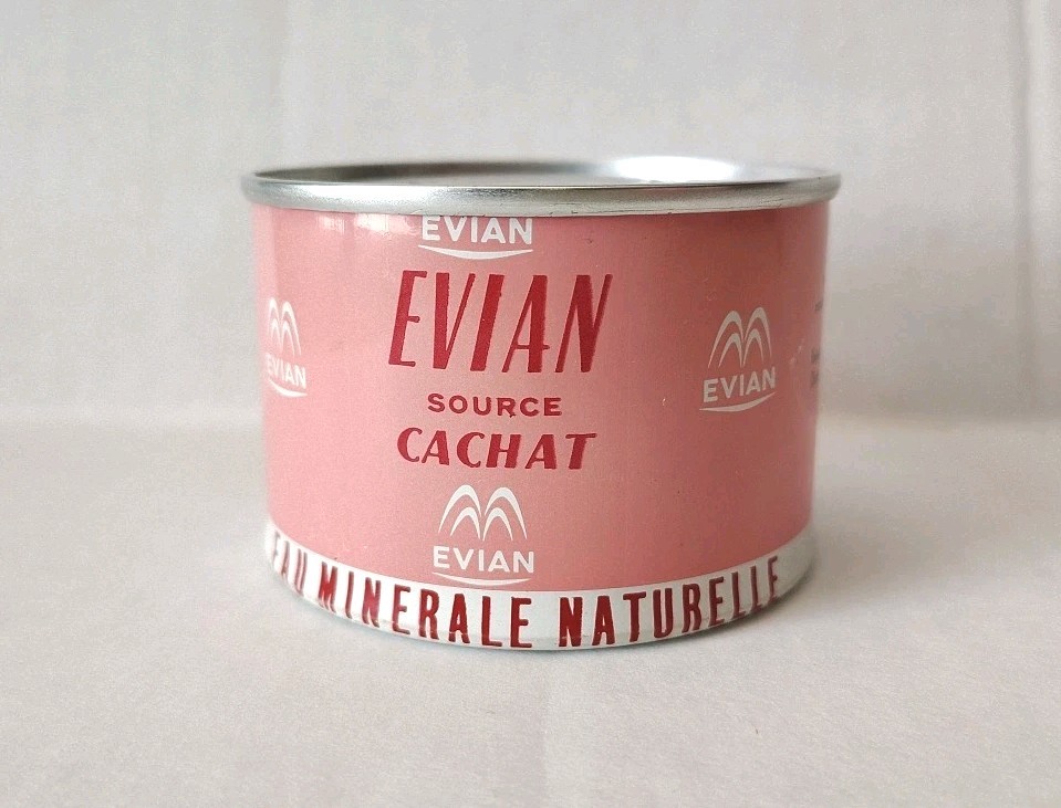 Rare Vintage EVIAN Source Cachat Military Survival Kit Water TIN 1960s Unopened