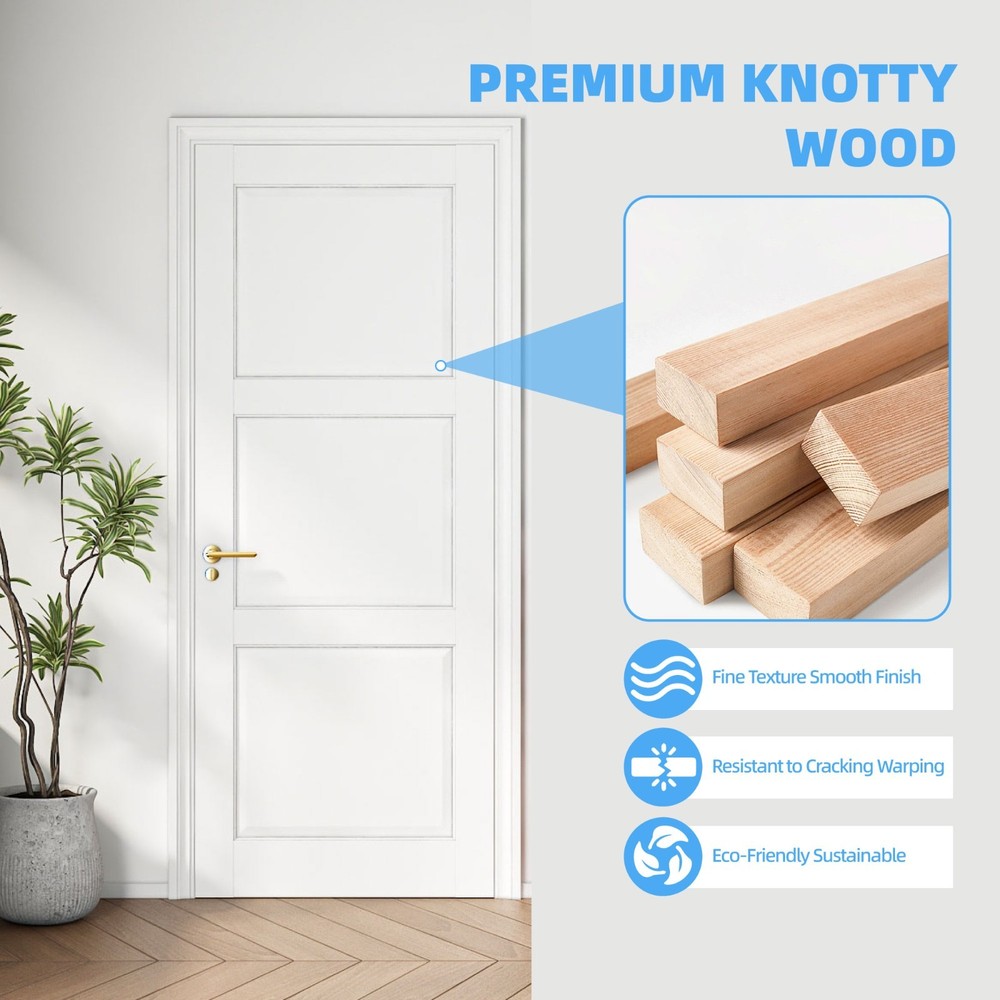 32''x80''3-Panel Solid Core Prehung Interior Door -Pantry/French No Hardware Kit