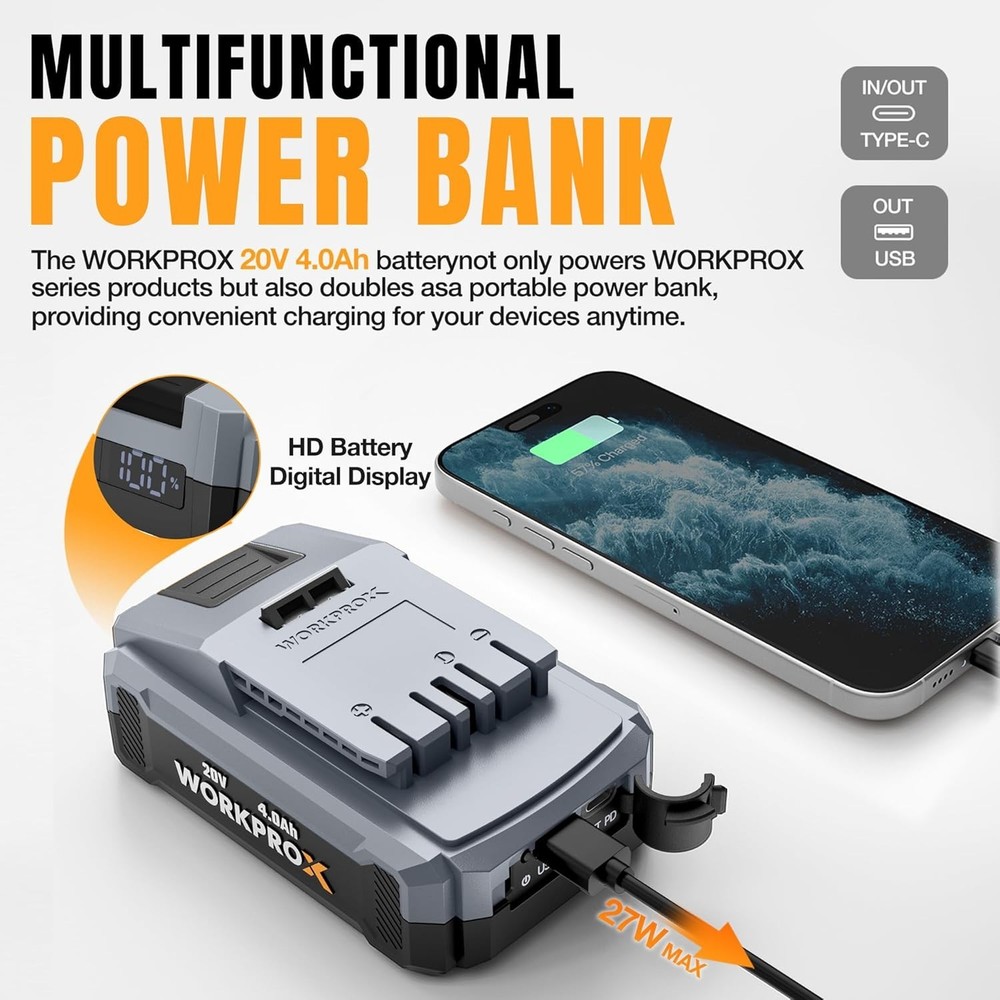 20V Cordless Rotary Hammer Drill with 4 Functions - Lightweight & Powerful