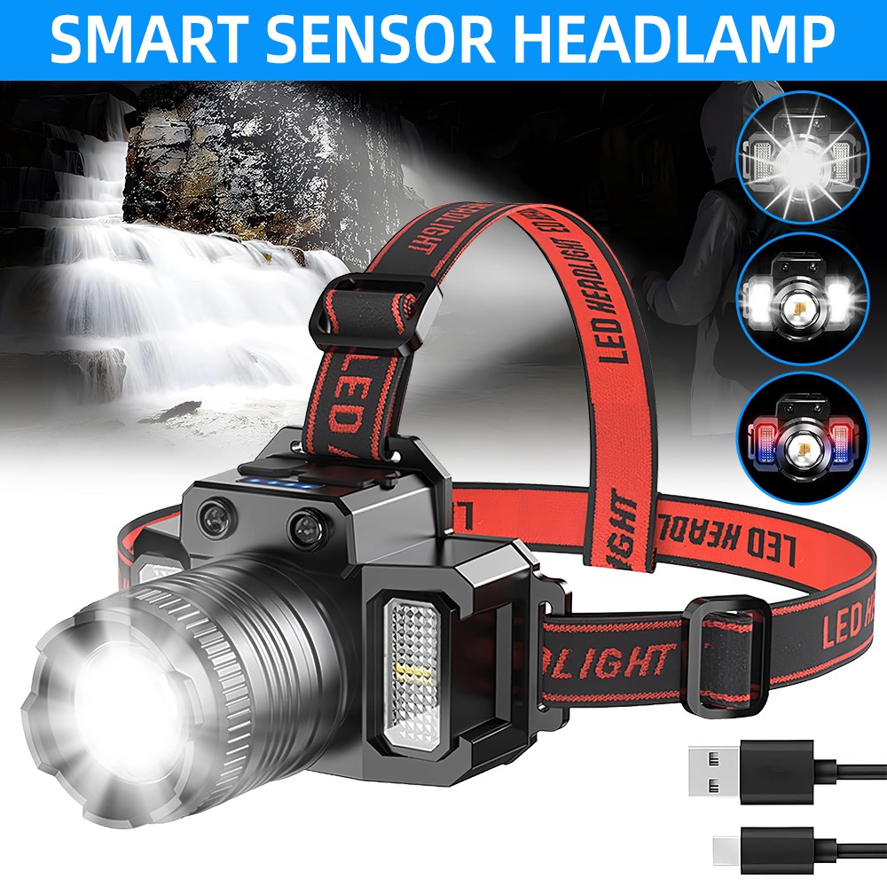 Rechargeable LED Headlamp Super Bright Head Lamp 5 Modes Flashlight for Forehead