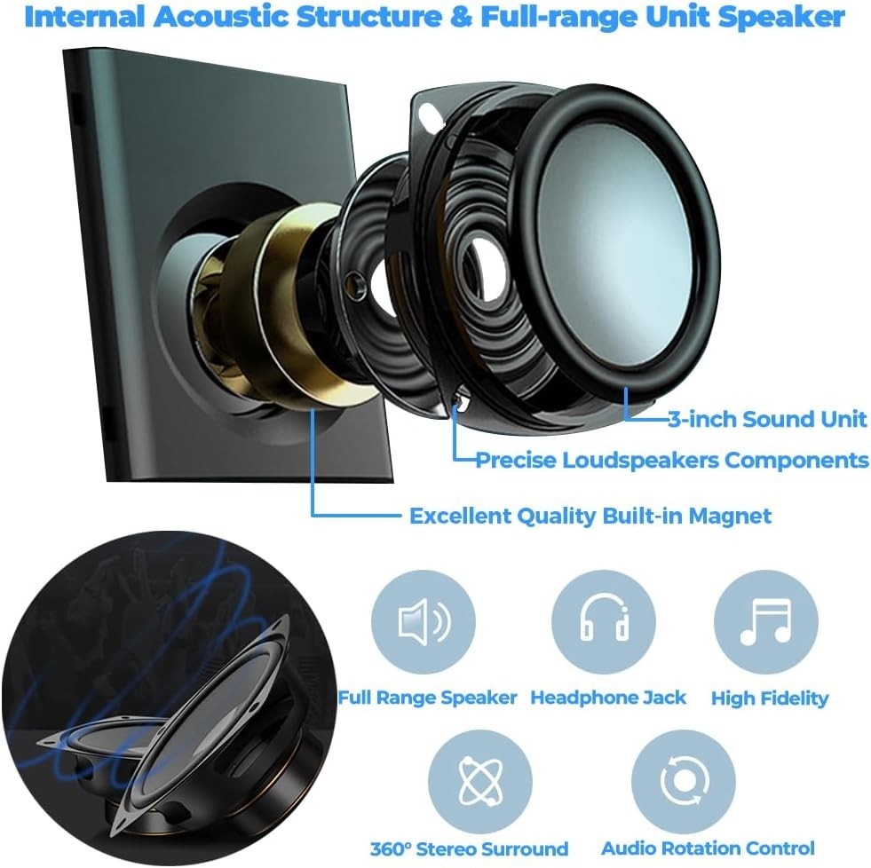 Computer Speaker, Compact Size Speaker with Headphone Jack, Enhanced Bass