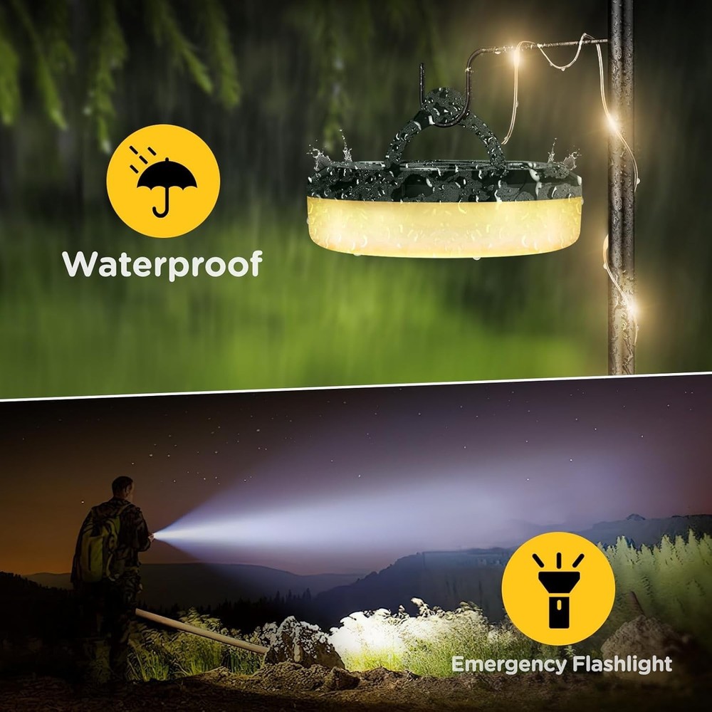 Camping String Lights, 4 in 1 Quick Storage 32.8FT Rechargeable Tent Lights S...
