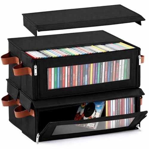 Packs Cd Storage Box with Visible Window, Stackable Cd Case Holder with 4