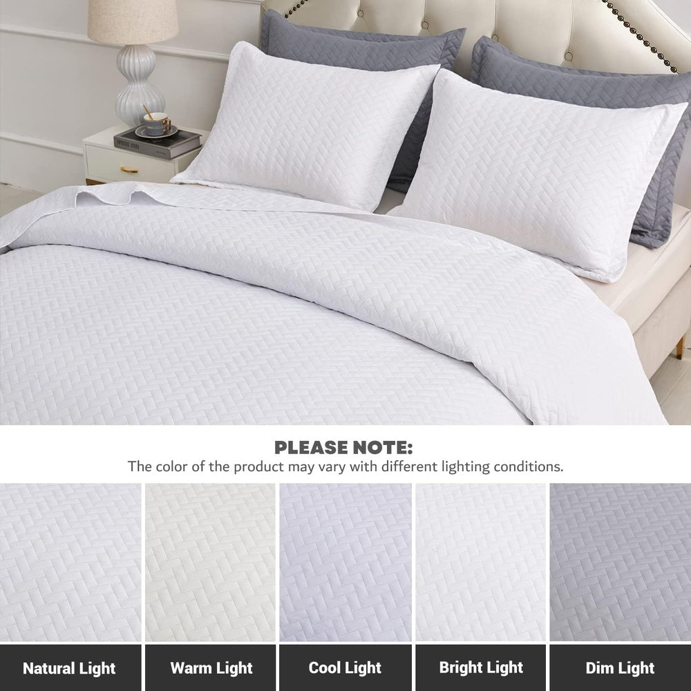 Maple&Stone Summer Quilt Set Queen Size, Lightweight White Bedspread...