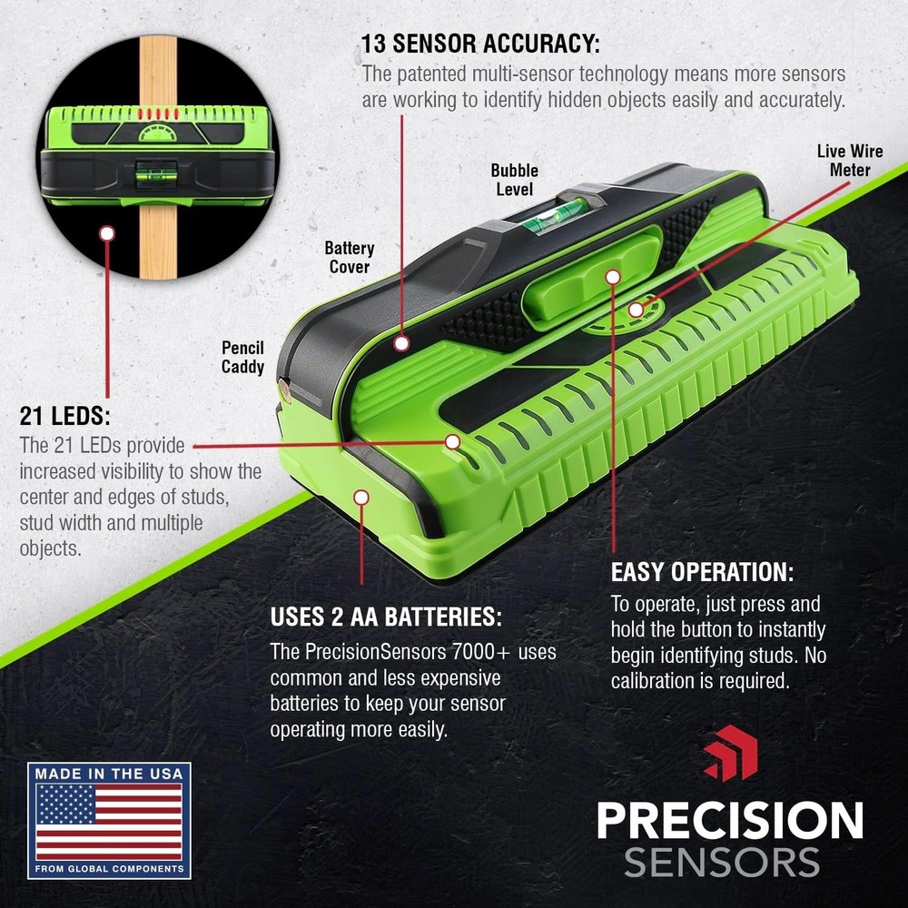 Durable ProSensor M210 Stud Finder Green Wall Scanner with Live Wire Detection