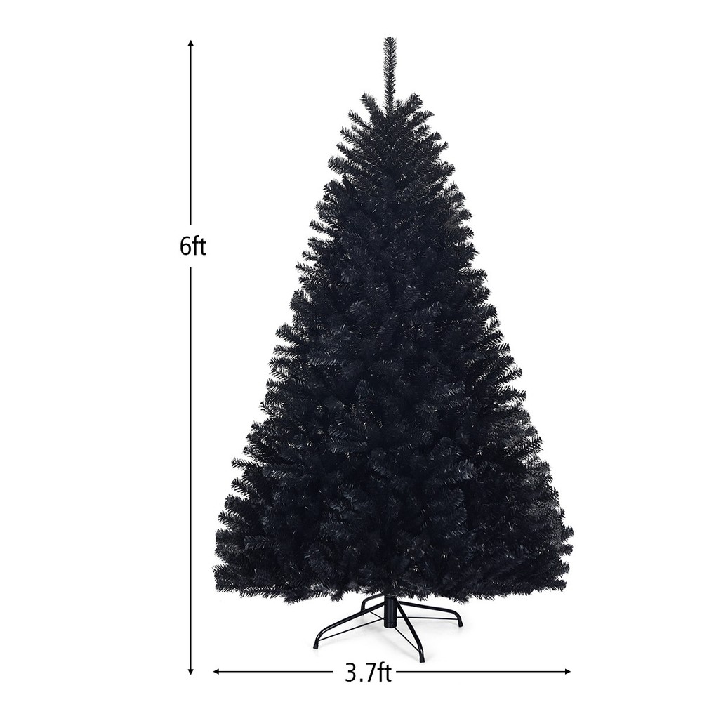 6Ft Hinged Artificial Halloween Christmas Tree Full Tree w/ Stand Black