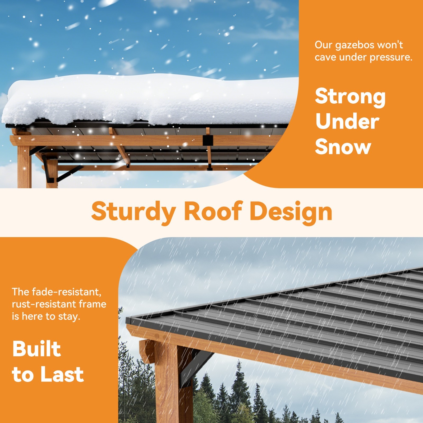 6'x12' Wooden Hardtop Grill Gazebo Steel Roof with Side Shelf and Bottle Opener