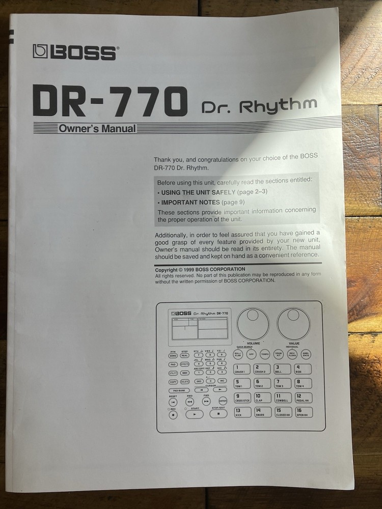 Boss DR-770 Dr. Rhythm Owners Manual