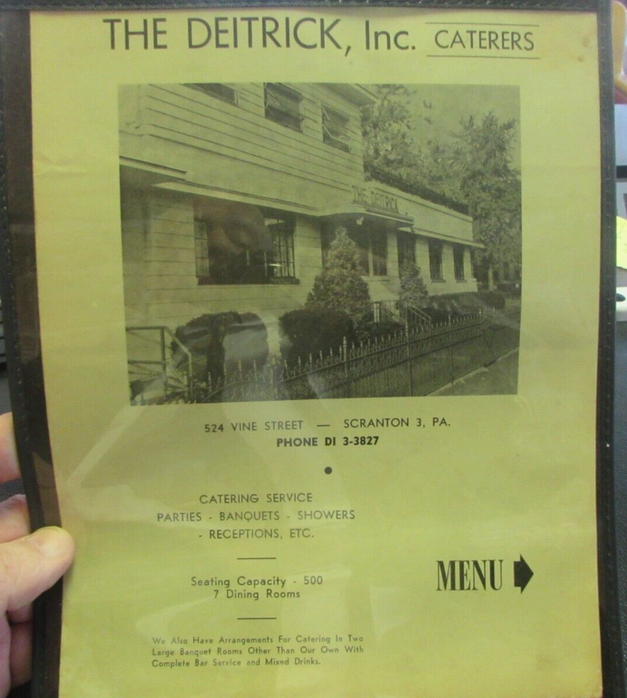 ORIGINAL - THE DEITRICK - CATERERS -  SCRANTON PA -  MENU