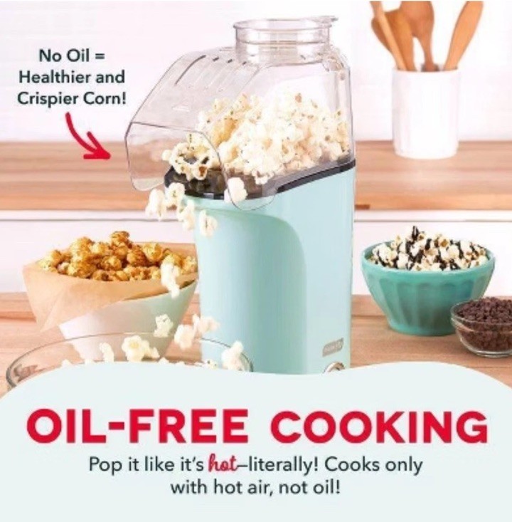 Dash 16-Cup Electric Popcorn Maker - 1400W, 8 Kernel Capacity, Aqua, Easy Clean