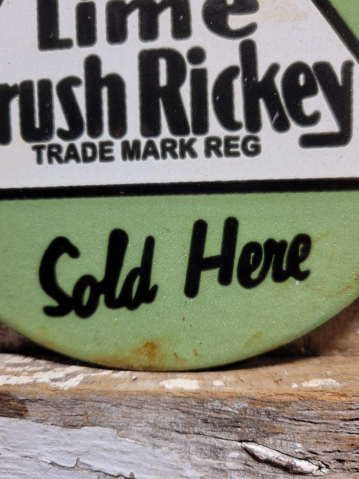 VINTAGE CRUSH PORCELAIN SIGN OLD LIME RICKEY SODA COLA POP BEVERAGE SOLD HERE