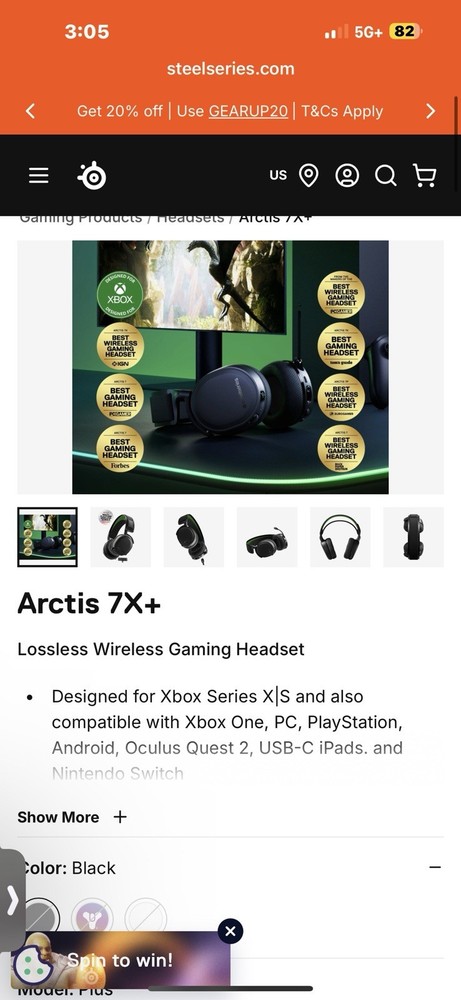 SteelSeries Arctis 7X+ Wireless USB-C Gaming Headset Black