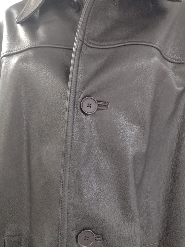 Jaeger Leather Jacket Men's Medium Black Real Leather Button Close UK