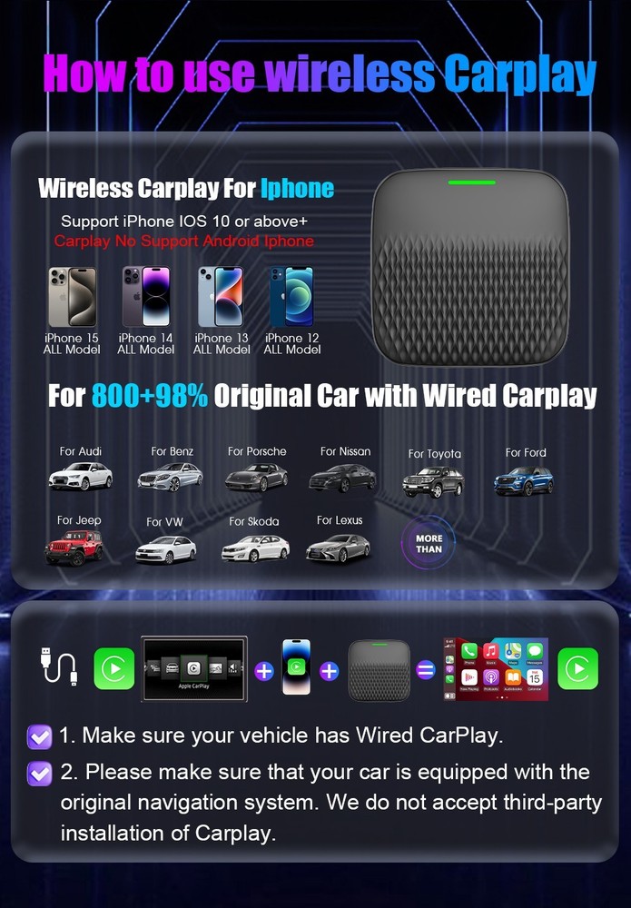 2 in 1 Wireless Android Auto Adapter Carplay Adapter USB Car Dongle Connect Box