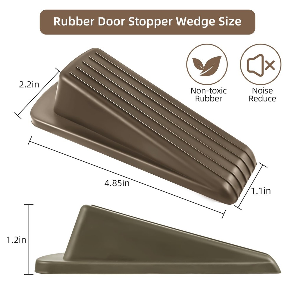 Door Stoppers 2 Pack Brown Rubber Wedge Heavy Duty Floor Stackable Holder