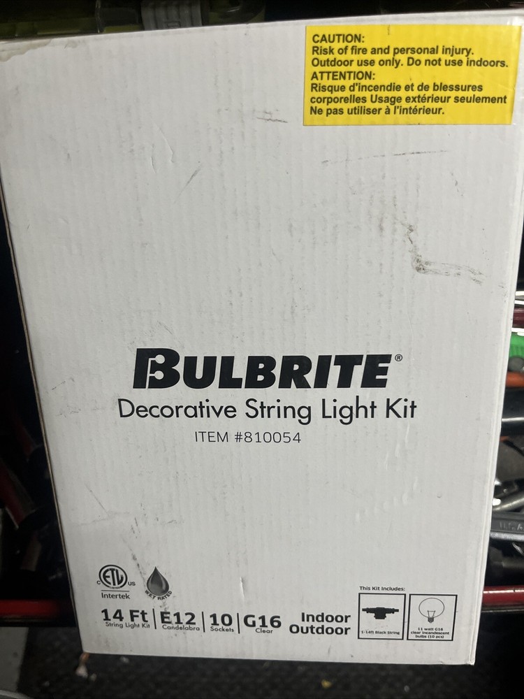 Bulbrite 810054 Decorative Outdoor String Light 14’ 10 Sockets Clear Candelabra