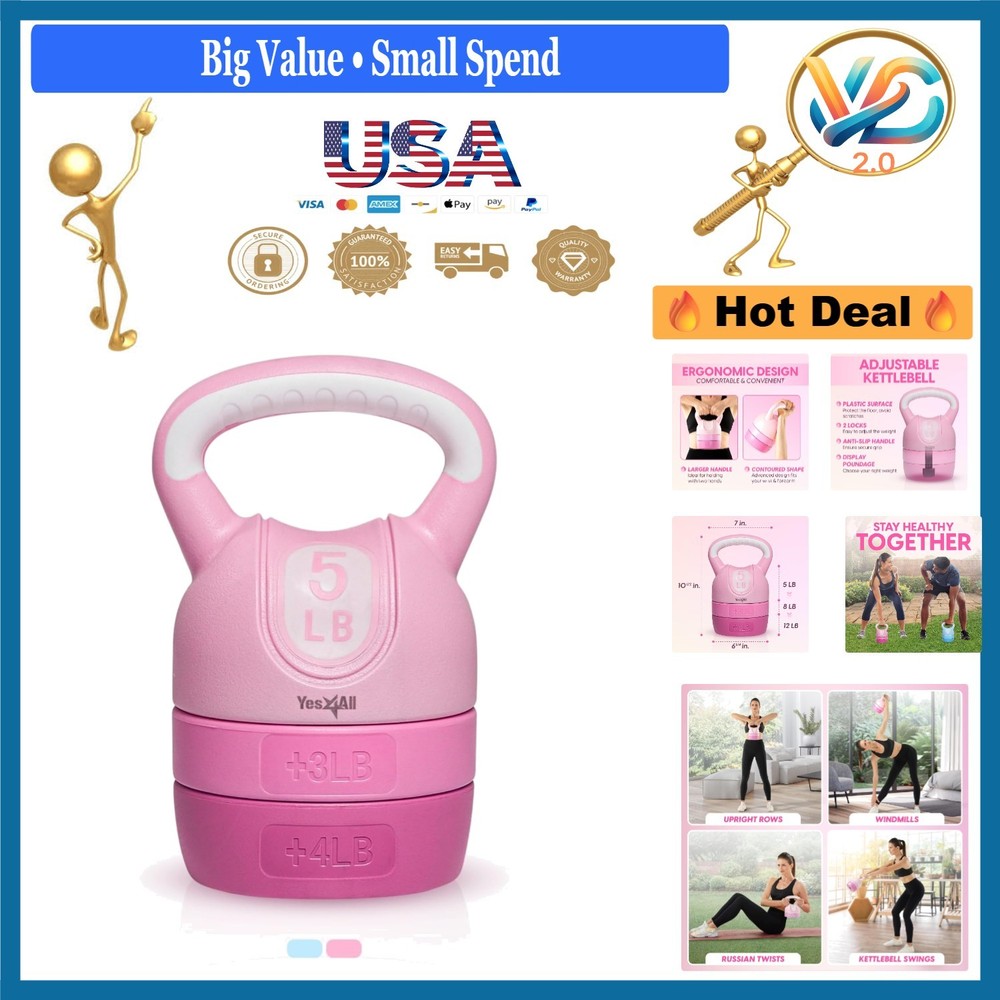 Pink Adjustable Kettlebell Set 12lb Portable Strength Training Equipment