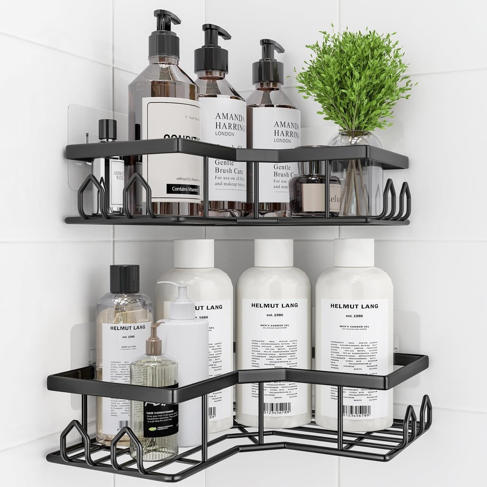 QHMCHLDZ Adhesive Shower Caddy, 2 Pack Corner Bath Organizer, 2 Pack, Black