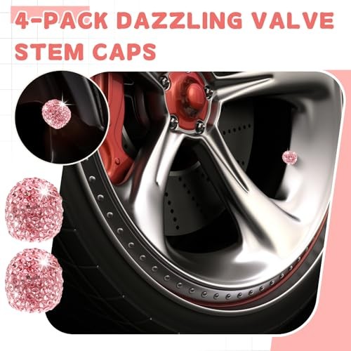Push Start Button Cover, Ceramic Heart Button, Bling Crystal Ring, 4-Pack Pink