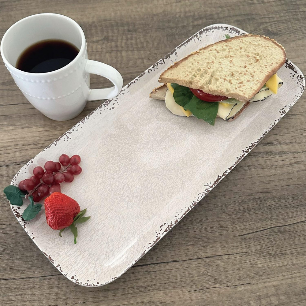 ware Crackle Cream Melamine Serving Tray, 15 X 6.5 Inch Rectangular Serving Plat