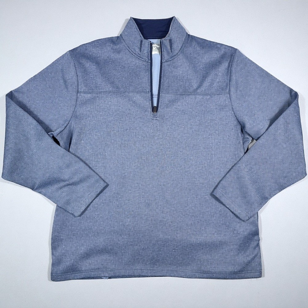 Callaway Mens Blue Herringbone 1/4 Zip Pullover Golf Sweater Jacket Size Large