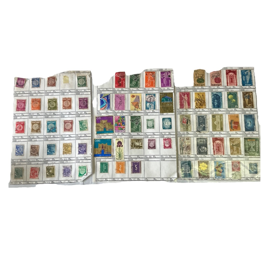 Vintage Israel Stamp Pages -70 Stamps